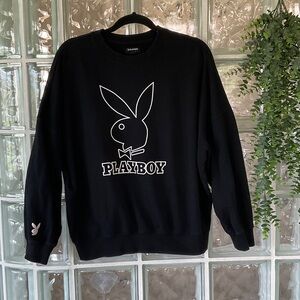 PLAYBOY Black Crewneck with White Bunny Outline